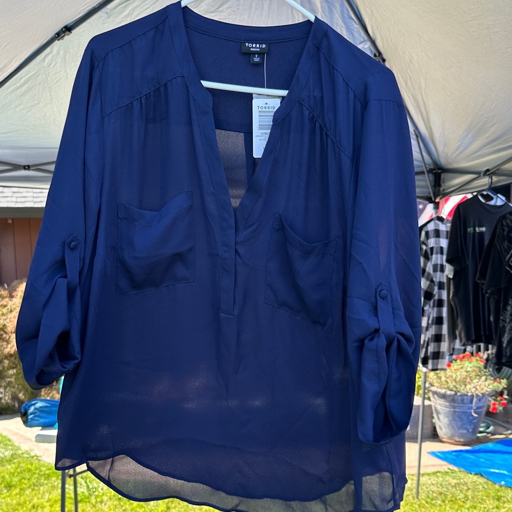 Torrid Deep Blue Sheer Blouse